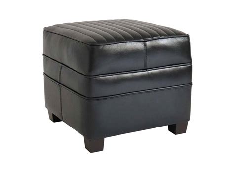 Nogent Sport Square Footstool In Black Full Grain Leather On Wooden Frame