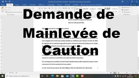 Demande De Mainlev E De Caution