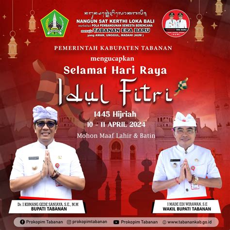 Pemkab Tabanan Mengucapkan Selamat Idul Fitri Hijriah Tahun