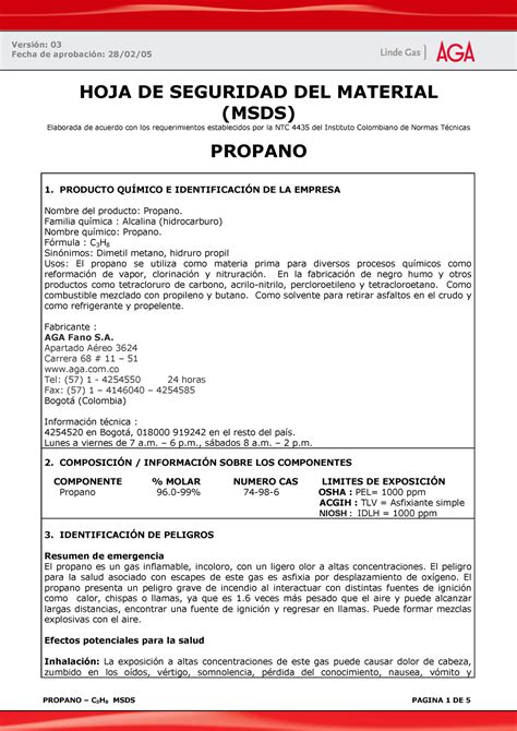 Gas Propano Hoja De Seguridad Para Cualquier Uso Propano C Hoja De