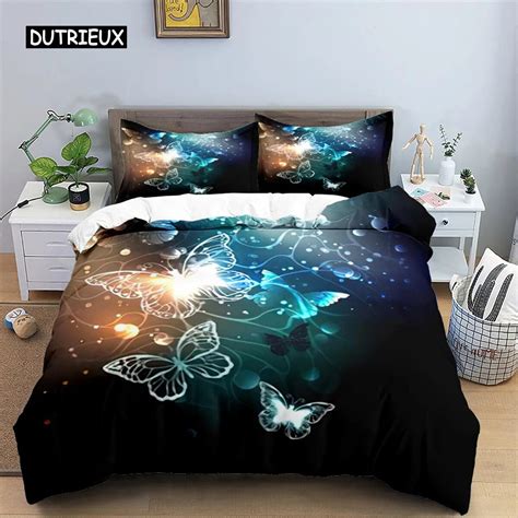 Butterfly Duvet Cover Set Polyester 3d Purple Butterfly Bedding Set Dreamy Night Butterfly Quilt