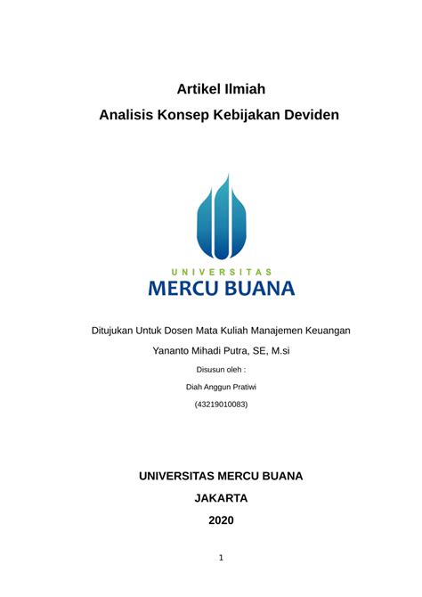 Pdf Artikel Ilmiah Analisis Konsep Struktur Modal Universitas Mercu