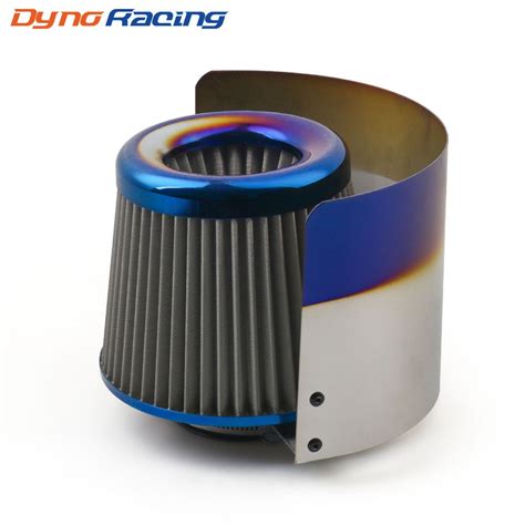 Universal 3 76mm Air Filter Burnt Blue With Air Intake Filter Heat Shield Cover 25 To 35