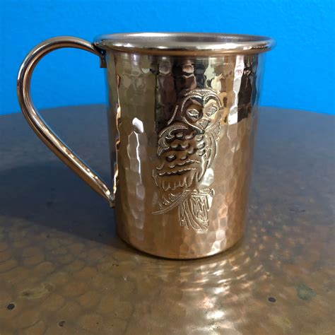 16oz Moscow Mule Hammered Copper Mug With Owl Engraving