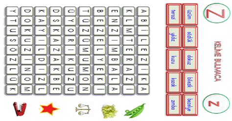 1 Sınıf İlk Okuma Yazma Zz Çç Sesi Kelime Bulmaca Etkinliği Meb Ders
