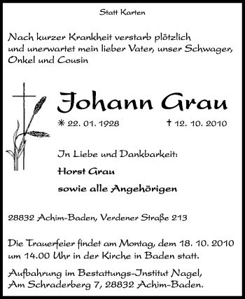 Traueranzeigen Von Johann Grau Trauer Kreiszeitung De