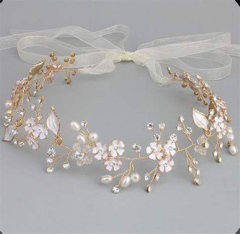 Mariell Rose Gold Freshwater Pearl And Crystal Bridal Hair Vine Ribbon Headband Artofit