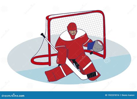 Ice Hockey Goalkeeper In Action In The Net Stock Vector Illustration