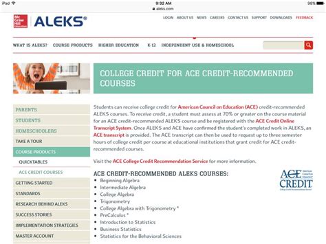 Credit With Aleks Courses Homeschool College Credit Higher Education