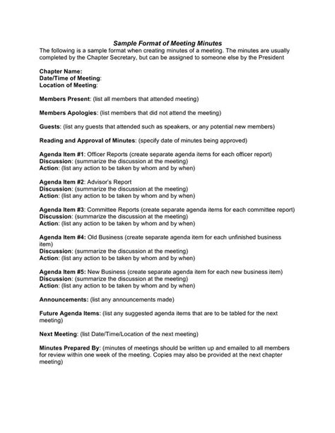 Sample Format Of Meeting Minutes Templates At Allbusinesstemplates