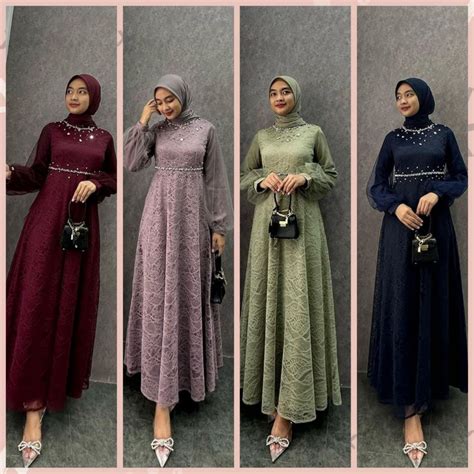 Jual Termurah Nadine Dress Brokat Kombinasi Fashion Muslim Wanita