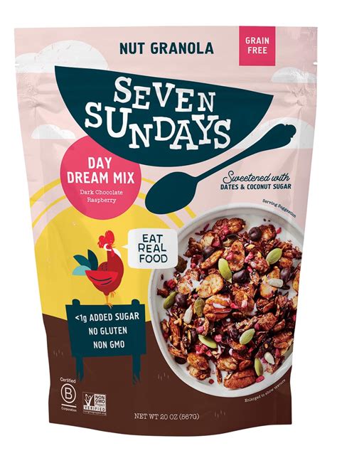 Seven Sundays Nut Granola Cereal Day Dream Dark Chocolate Raspberry 20 Oz Bag