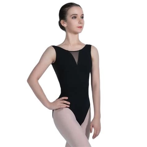 Black Cotton And Mesh Leotard With Low Back Design Adult Ballet Dance Wear Women Bodywear For