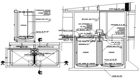 Tank Of Water Sections And Plumbing Construction Details Dwg File Cadbull