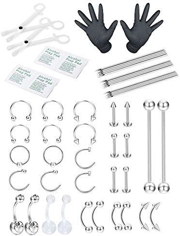 FIBO STEEL 51 Pcs Professional Piercing Kit Stainless Steel Belly