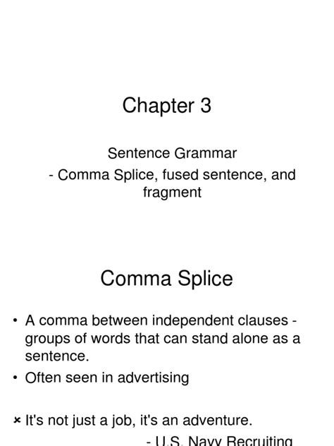 Chapter 3 Sentence Grammar Comma Splice Fused Sentece And Fragment Pdf Syntax Style