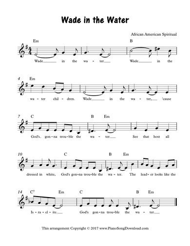 Wade in the Water: free lead sheet with melody, chords and lyrics