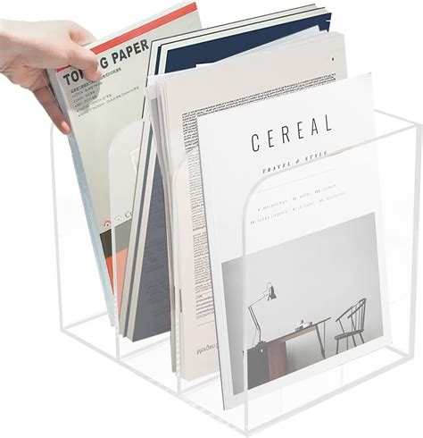 Miumaeov Compartments Clear Acrylic Magazine Holder Display Stand