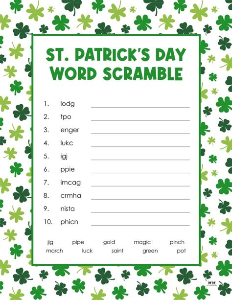 St Patrick S Day Word Scrambles Free Pages Printabulls