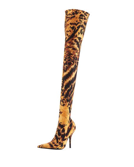 Balenciaga Stretch Leopard Print Over The Knee Boot