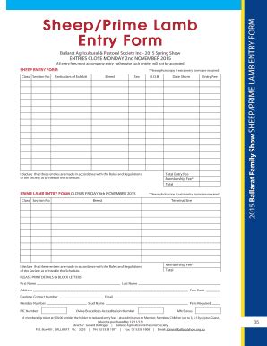 Fillable Online SheepPrime Lamb Entry Form SHEEPPRIME LAMB ENTRY FORM