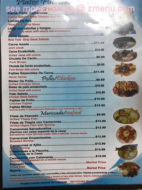 Menu at La Casita Salvadoreña restaurant Oakland Park