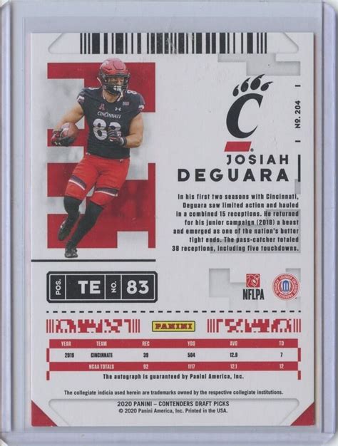 Josiah Deguara 2020 Contenders College Ticket Auto Rookie RC Cincinnati