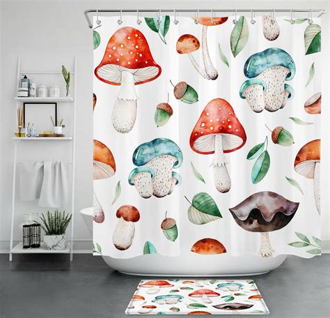 Mushroom Shower Curtain Natural Wild Plant Psychedelic Bathroom Accessories Set