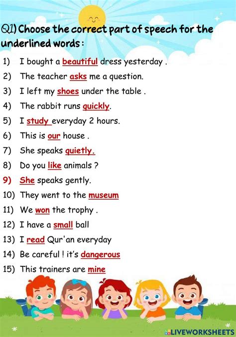 Parts Of Speech Online Activity For Grade 4 Live Worksheets