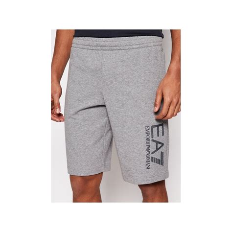 Emporio Armani EA7 Cotton Graphic Hex Logo Grey Shorts Clothing From