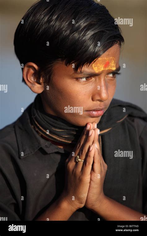 Portrait Of An Indian Ayyappa Boy Andhra Pradesh South India Stock