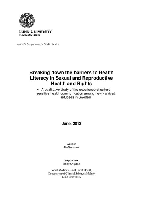 Pdf Breaking Down The Barriers To Health Literacy In Sexual And