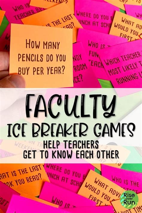 A Pile Of Sticky Notes With The Words Faculty Ice Breaker Games Get To Know Each Other