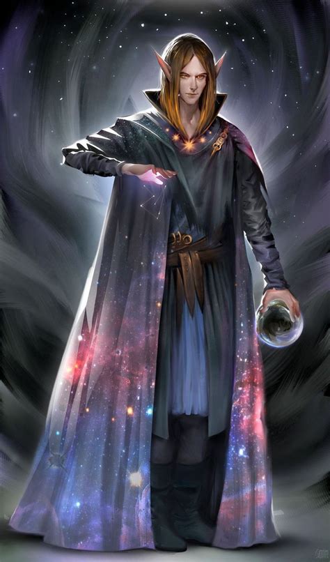 Male Elf Wizard With Galaxy Cloak And Crystal Ball Эльфийское