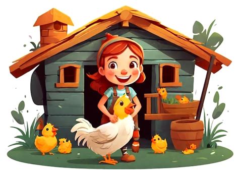 Premium Vector Vector Joyful Farm Girl In A Chicken House Isolated