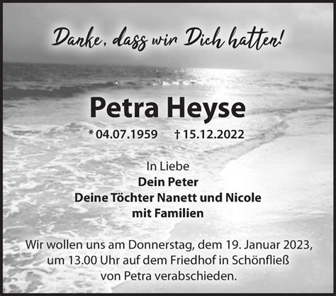 Traueranzeigen Von Petra Heyse M Rkische Onlinezeitung Trauerportal