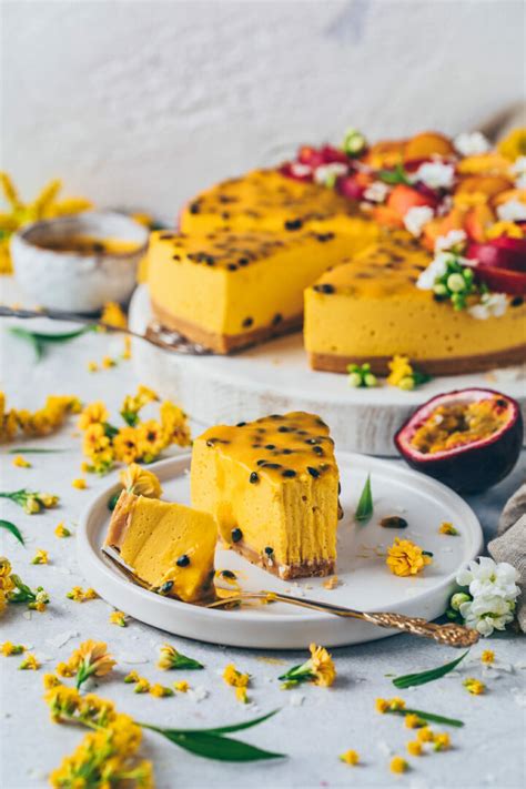 No Bake Mango Cheesecake Pie With Passion Fruit Vegan Bianca