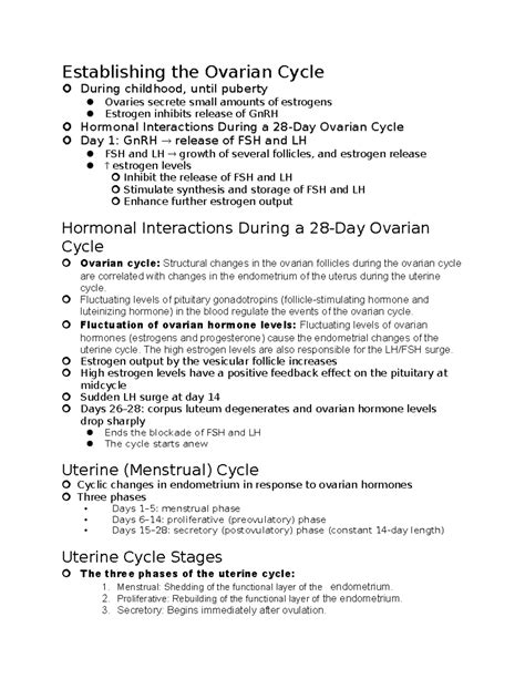 The Ovarian And Uterine Cycles Establishing The Ovarian Cycle During