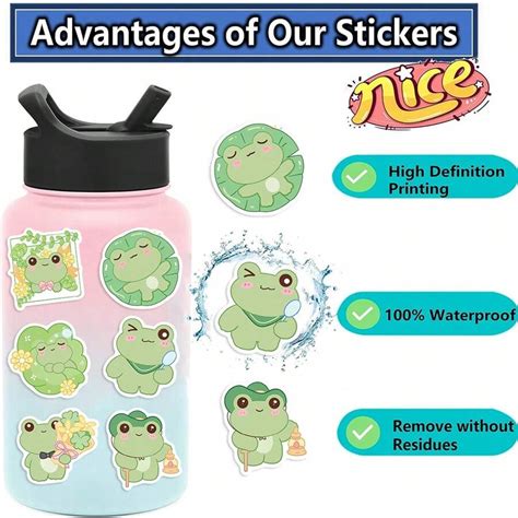 50pcs Cute Frog Stickers Vinyl Aesthetics Stickers For Scrapbooking