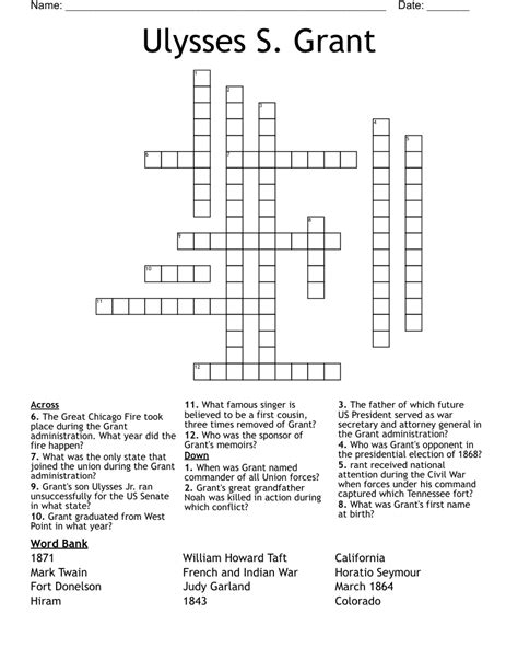 Ulysses S Grant Crossword Wordmint