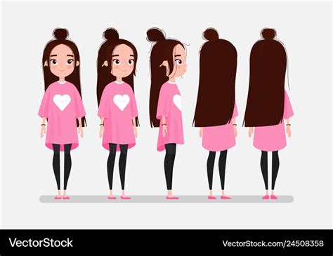 Beautiful young girl character turnaround Vector Image