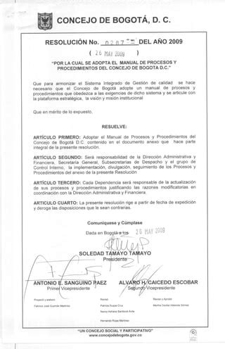 Res 0287 De 2009 Adopci N Manual De Procesos Y Procedimientos PDF