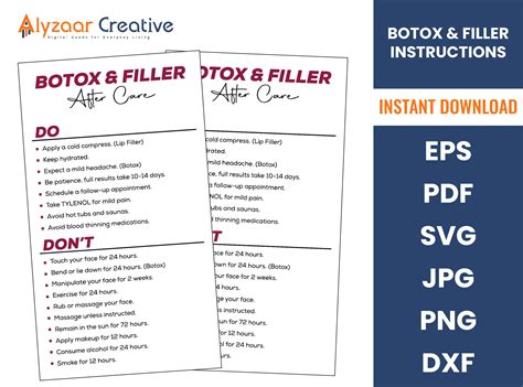 Printable Botox Filler Aftercare Card Design Aesthetic Beauty Post Care