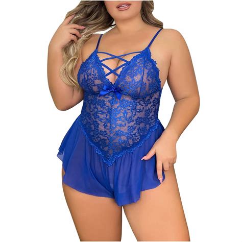 Mitankcoo Womens Plus Size Lingerie Lace Floral Bodysuit Teddy Deep V