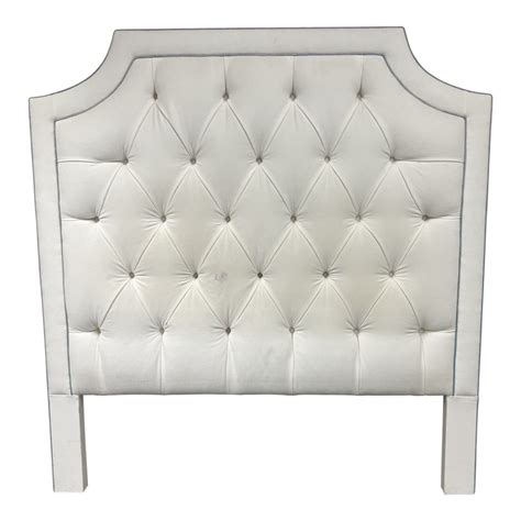 Queen Size Custom White Baby Blue Trim Tufted Headboard Design Plus