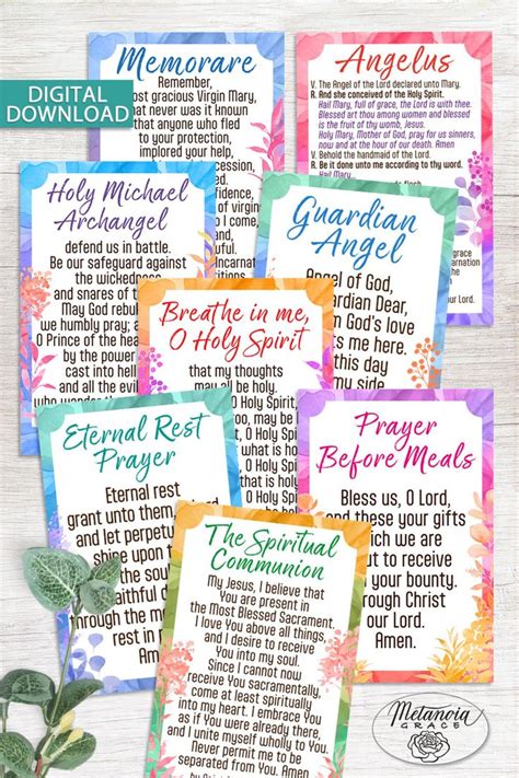 Printable Catholic Prayers Set Memorare Angelus Eternal Rest Prayer