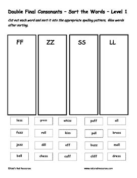 Differentiated Word Work Vocabulary Packet Double Consonants