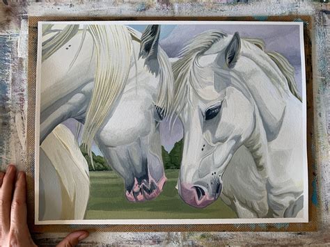 Original Oil Painting White wild Horses pair love forehead | Etsy