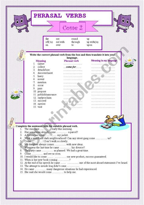 Phrasal Verbs Come 2 Esl Worksheet By Ynroko1