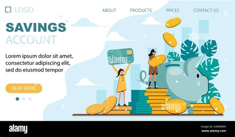 Saving Money Landing Page Illustration With Small Pretty Women Piggy